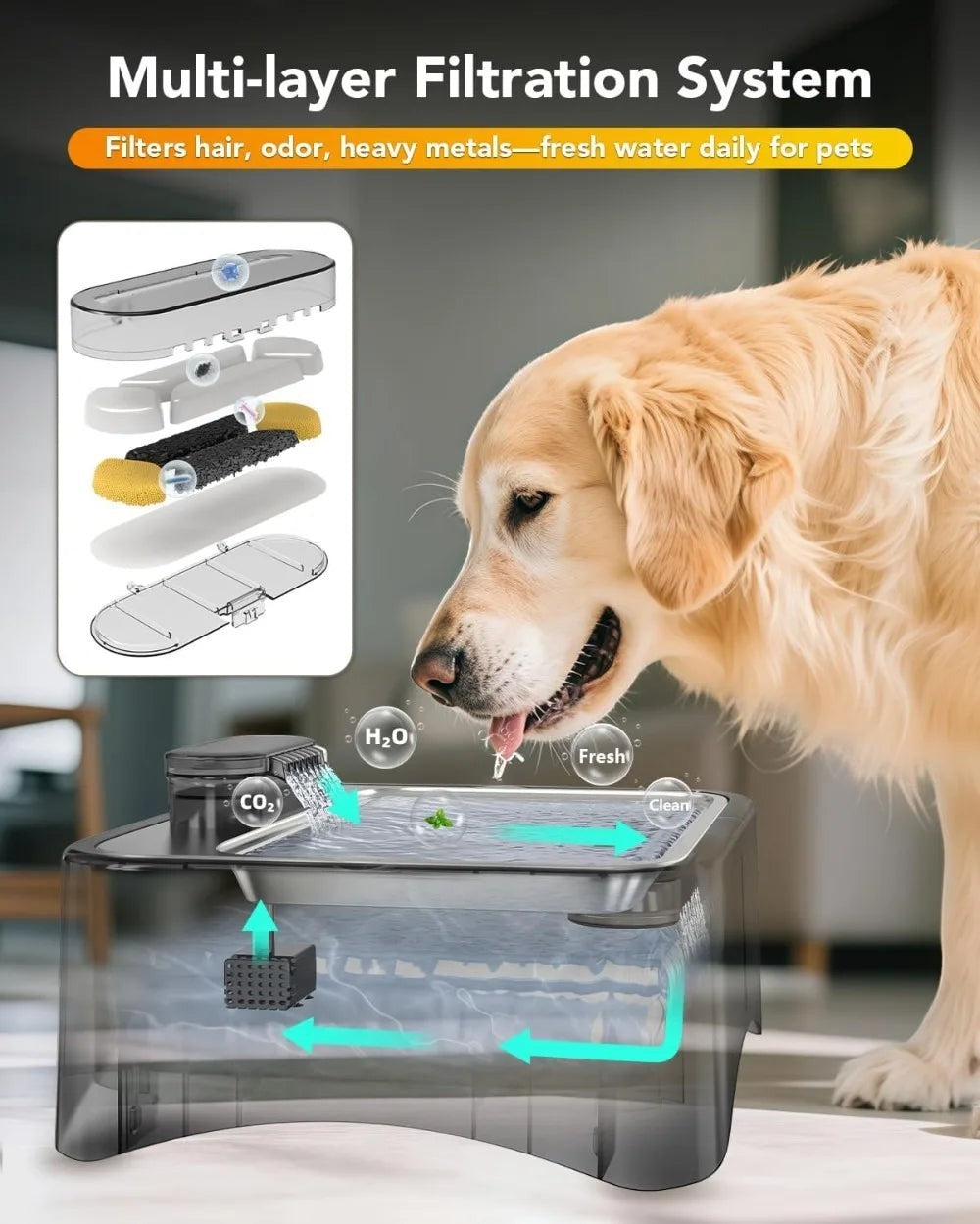 Mincy Pets Elevated Adjustable Dog & Cat Water Fountain product photo.