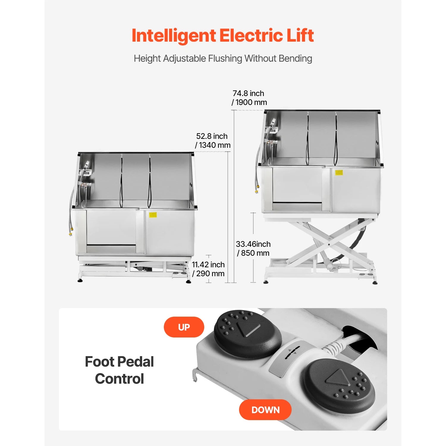 Electric Lift Dog Washing Station 50in StainlessSteel w/PE Water Filter Board Faucet&Showerhead DogBathtub