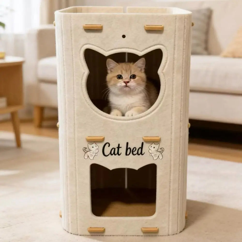 Creativity Double Layer Cat House Felt Foldable Cat Castle Bed Breathable Wear-resistant Cat Scratching Board Cat Supplies