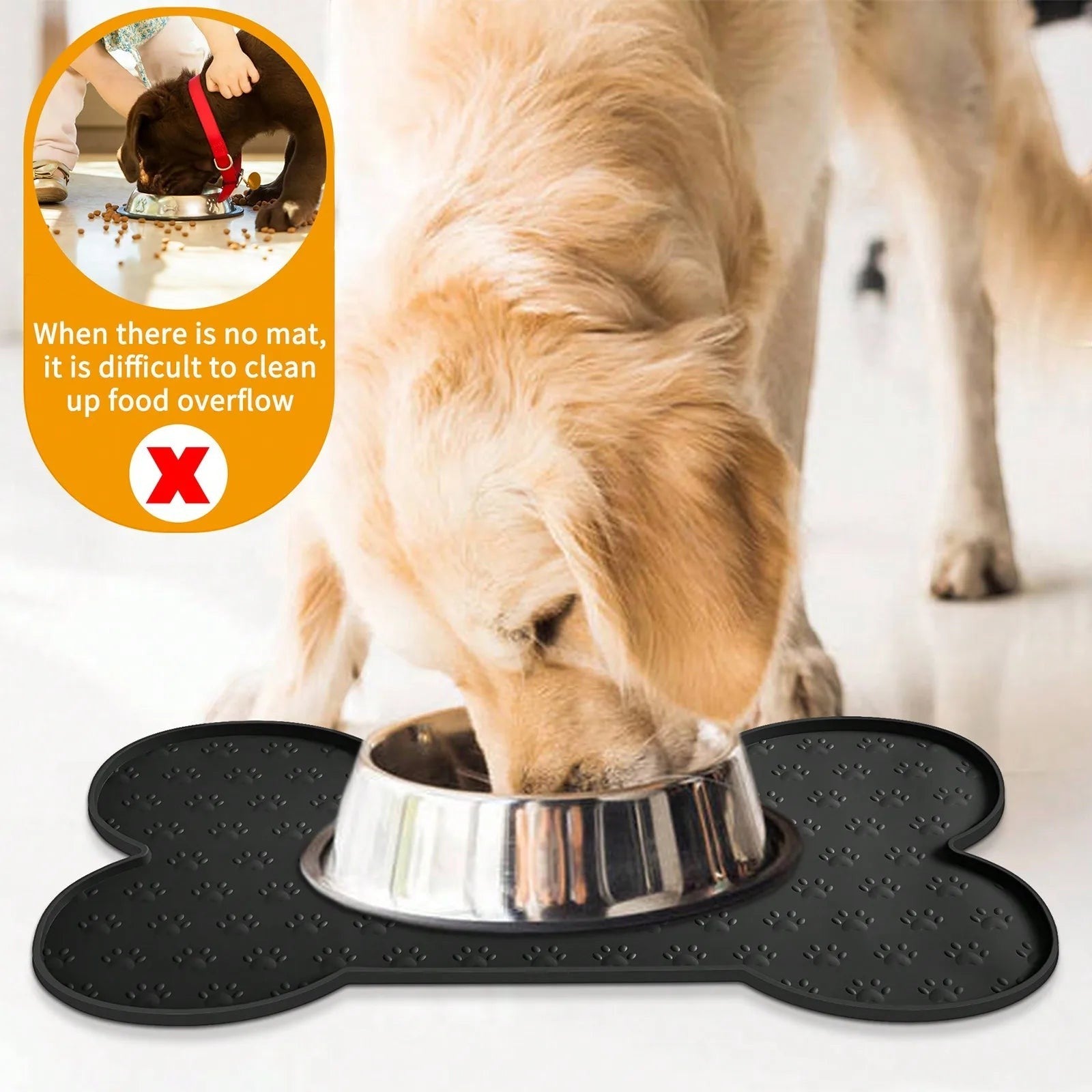 1PC Bone Shape Non-Slip Silicone Pet Placemat, Raised Edge Pet Feeding Tray For Food And Water, Anti-Spill Feed Mat For Small Medium Dogs And Cats, Easy Clean Purable Bowl Mat