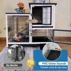 2-Story Rabbit Hutch Indoor Outdoor with Urine Guards Chew-Resistant Ramp Leak-Proof Trays Wheels