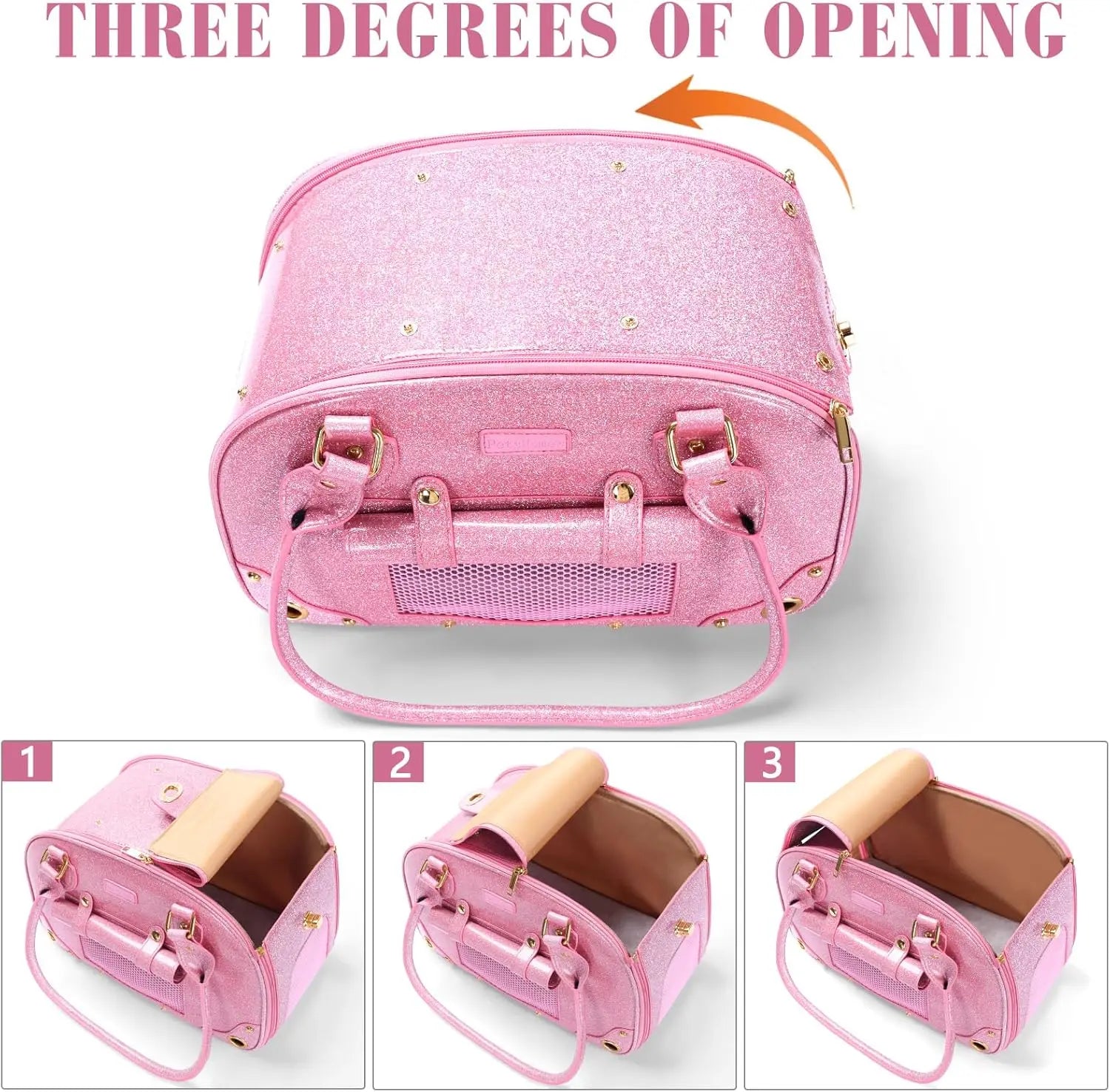 Pet Carrier Purse for Small Dogs Cats, Bling Waterproof Premium Leather Travel Bag, Airline Approved