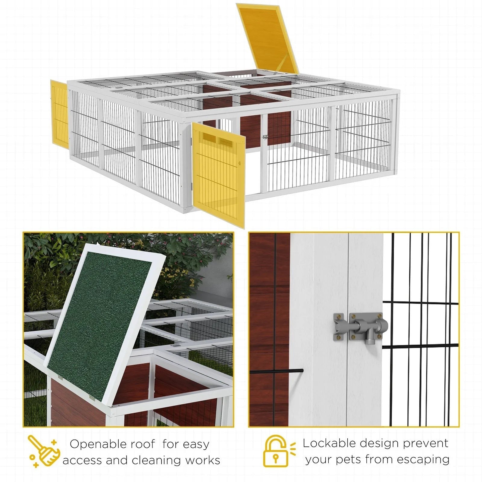64" Large Rabbit Hutch Pet Cage Animal Poultry Garden Outdoor w/ Run Mesh Cover
