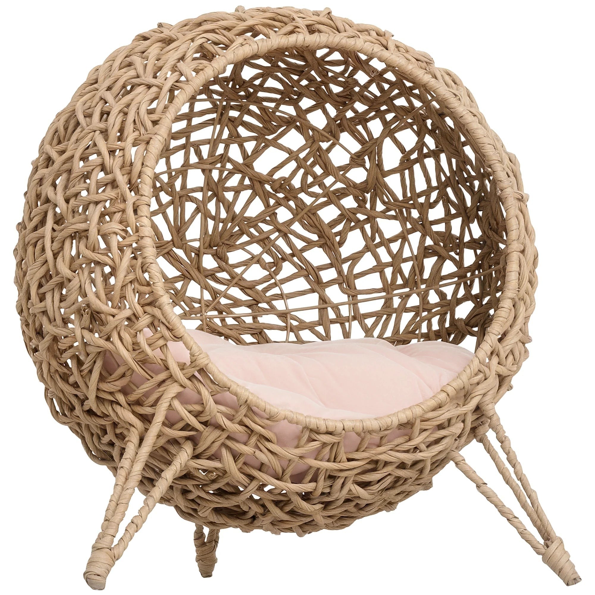Hyacinth Cat House: Elevated Woven Egg Chair with Cushion