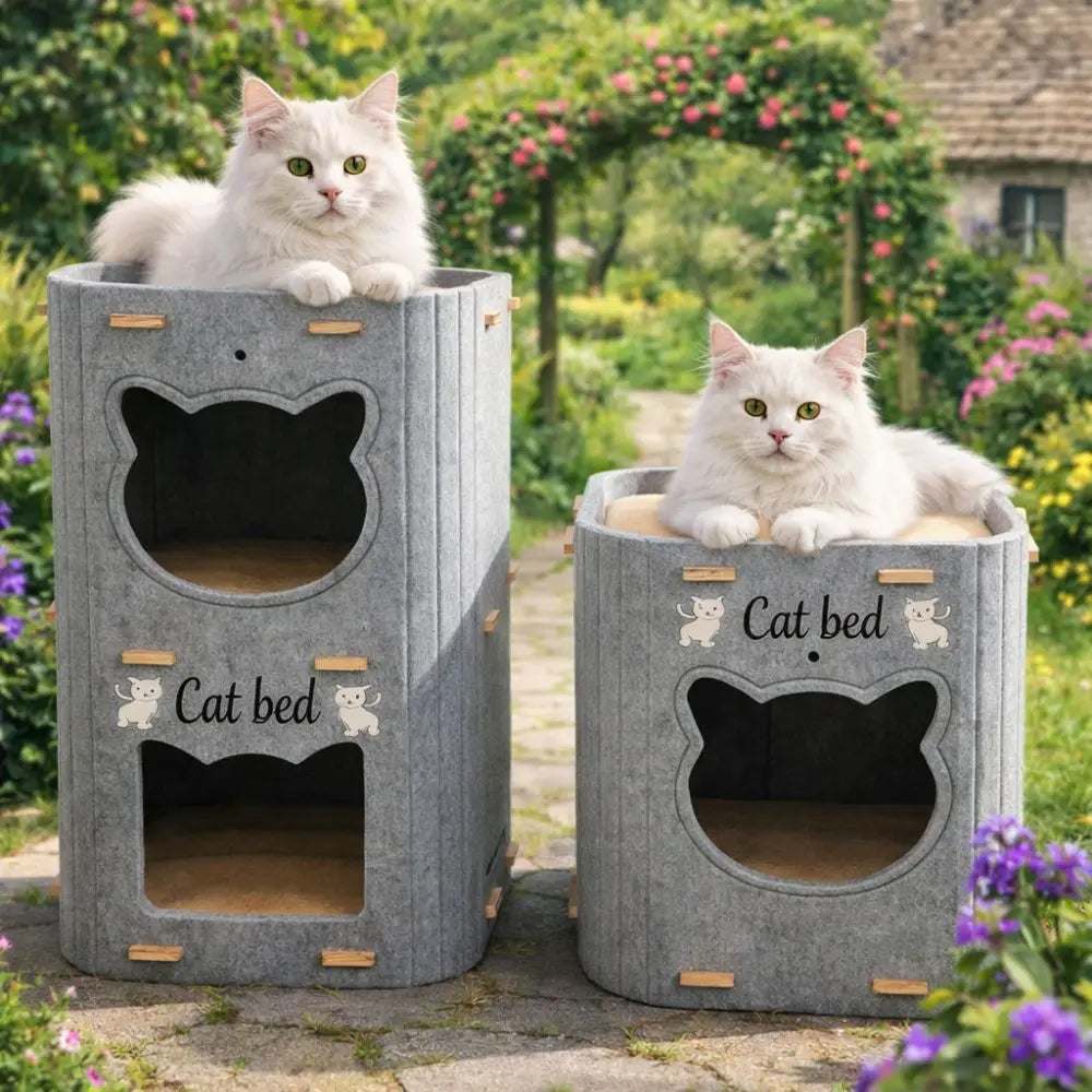 Creativity Double Layer Cat House Felt Foldable Cat Castle Bed Breathable Wear-resistant Cat Scratching Board Cat Supplies