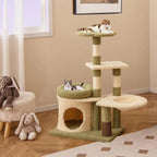 38 Inch Cat Tree with Scratching Posts, Self Groomer, Condo & Basket, Green