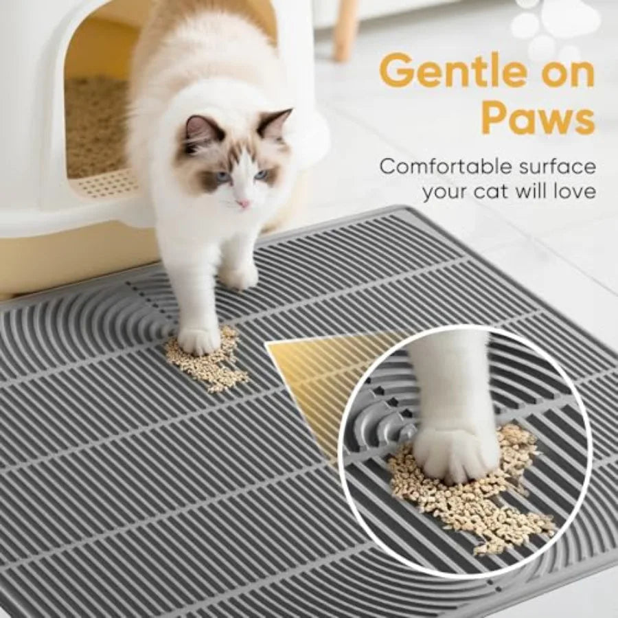XXL Extra Large Cat Litter Mat, Silicone Litter Box Mat for Floor, Waterproof and Non-Slip, Easy to Clean, Cat Litter Trapping