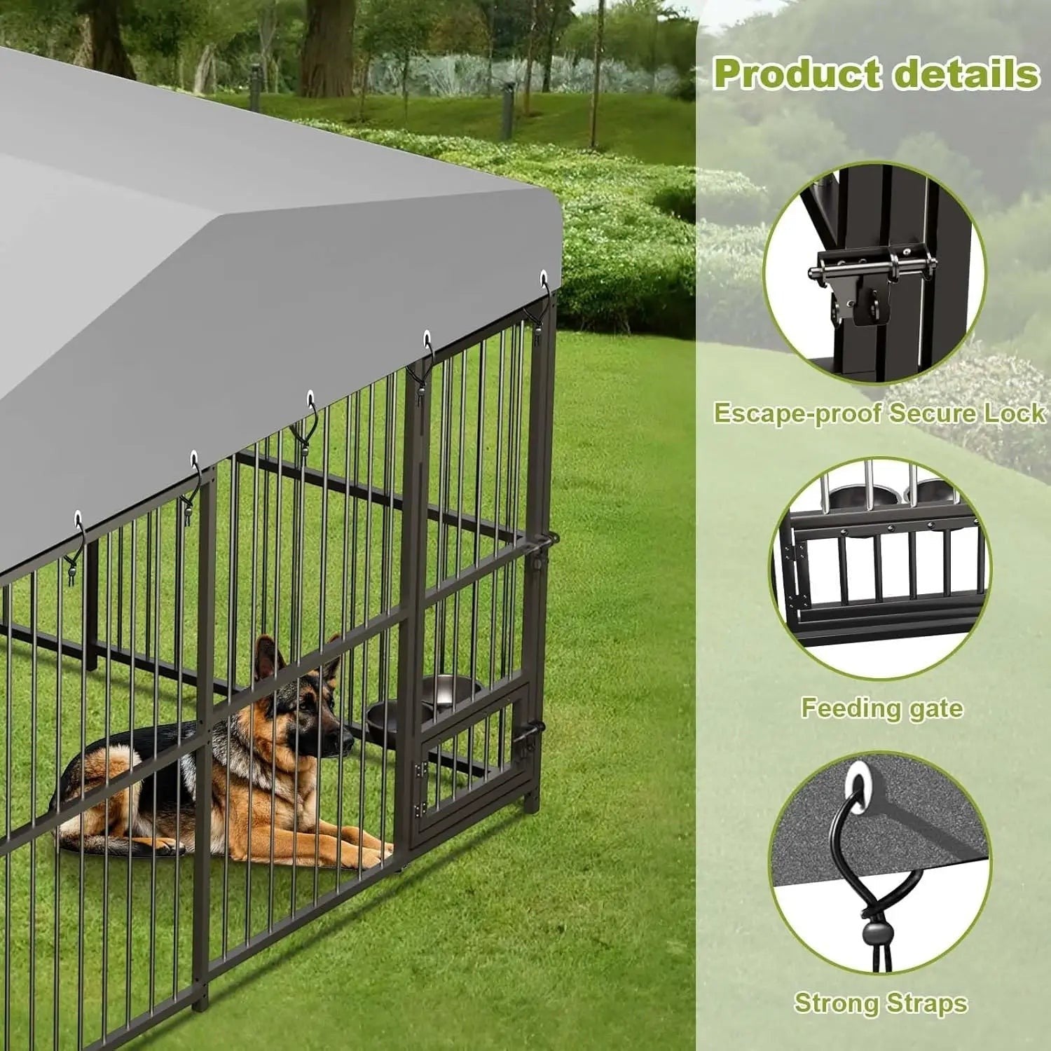 Outdoor Dog Kennel 10X10x6 FT Large & Medium Dogs Crate Enclosure with Waterproof UV-Resistant Cover Secure Lock Easy Assembly