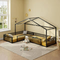 Twin Size L-Shaped Loft Bed with Metal Frame and Guardrails, Double Twin Beds for 2 Kids, No Slats, Easy Assembly, Black