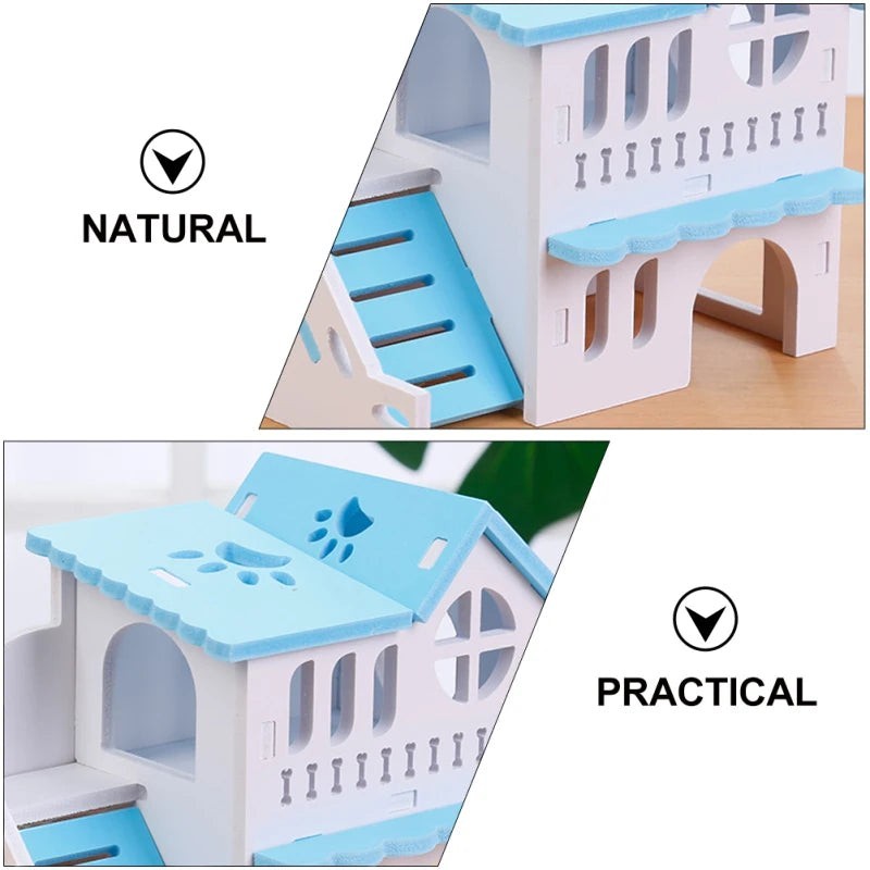Wooden Hamster Animal Hideout House Double-storey Pet Hut Play Toy Guinea Pig Accessories Nest Cages  Accessori
