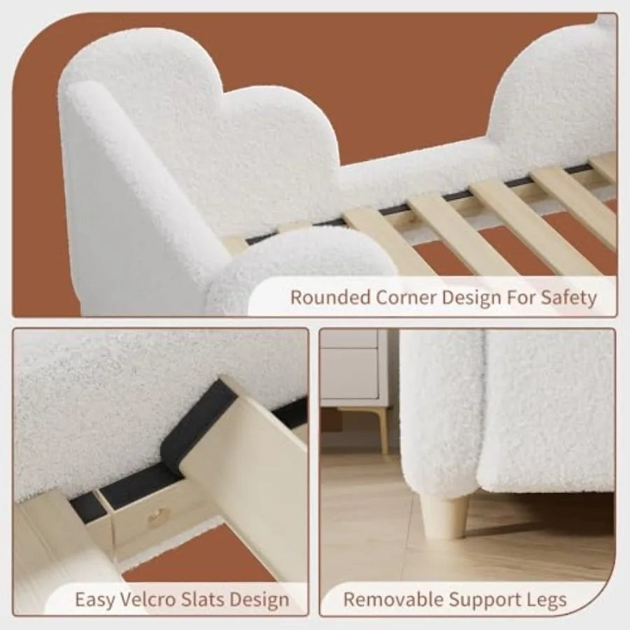 Toddler Bed, Upholstered Toddler Bed for Girls&Boys,Toddlers Floor Beds,Soft Kid Bed for Aged 3-7 Years Old, Crib Size