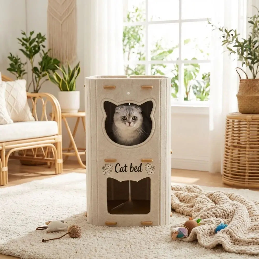 Creativity Double Layer Cat House Felt Foldable Cat Castle Bed Breathable Wear-resistant Cat Scratching Board Cat Supplies
