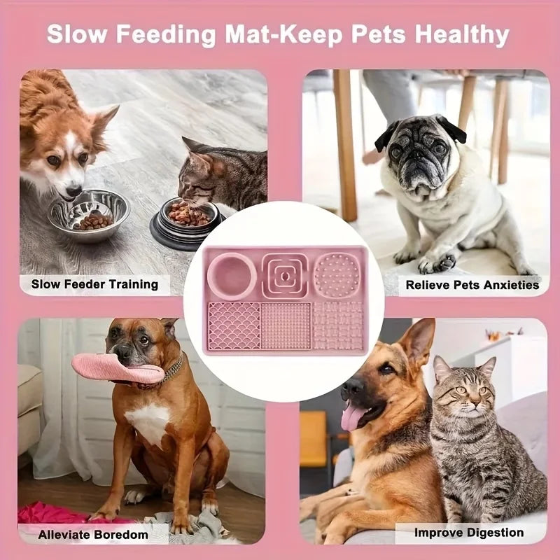 Pet Lick Feeding Mat Silicone Suction Anti Slip Slow Feeder Dog Cat Bath Daily Use Placemat