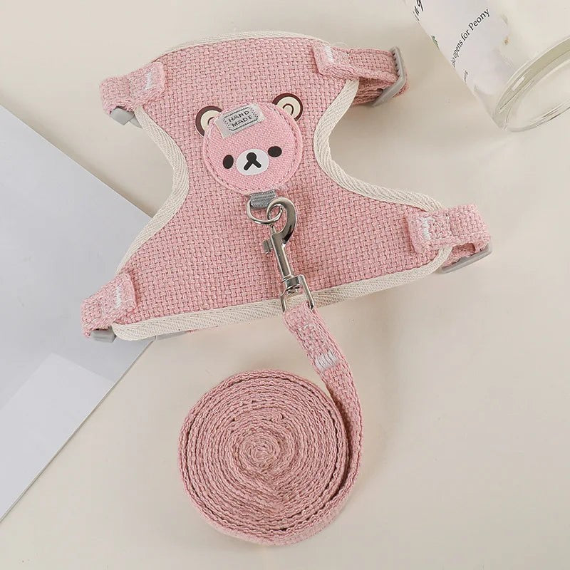 Mincy Pets Cartoon Print Rabbit & Cat Harness Leash Set product photo.