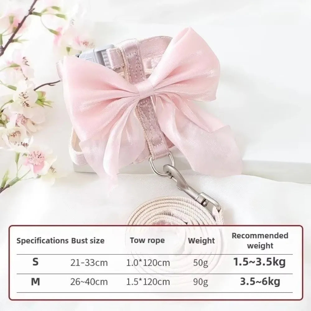 Cute Adjustable Bowknot Cat Harness Leash Escape Proof Shiny Bowknot Cat Leash Traction Rope Pet Decoration