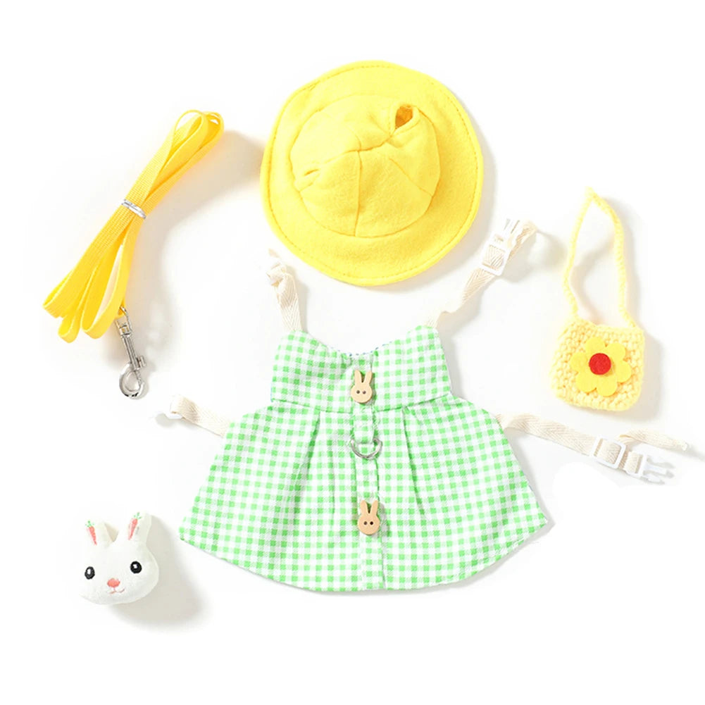 Cute Bunny Pet Vest Accessories Outdoor Leash Rabbit Clothes with Bag Hat Harness Strap Leash Dress Clothes for Guinea Pig