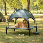 Raised Dog Bed Waterproof Elevated Pet Cot with Breathable Mesh UV Protection Canopy Grey, for Small Dogs, 61 x 46 x 62cm