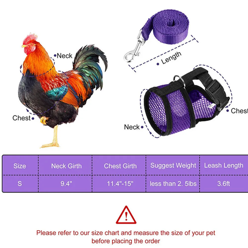 1 Pcs Fashion Chicken Duck Vest Hen Belt Pet Harness Matching Collars Bow Comfortable Leads Breathable Poultry Supply Wholesale