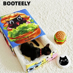 BOOTEELY Cartoon Hamburger Black Cat Snack Box Plush Cat Bed Spacious Cozy Pet Nest For Cats' Comfortable Rest With Cute Design
