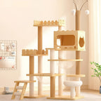 Modern Wooden Cat Tree Tower for Indoor Cats, Multi-Level Cat Condo with Sisal Scratching Posts, Top Perch & Acrylic Hammock, Durable Large Activity Center for Multiple Kittens