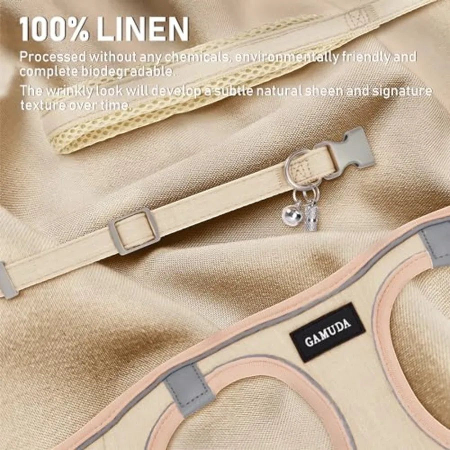 Pet Harness Collar and Leash Set, Step in No Chock No Pull Linen Fabric Soft Mesh Dog Vest Harnesses Reflective for Dogs Puppy