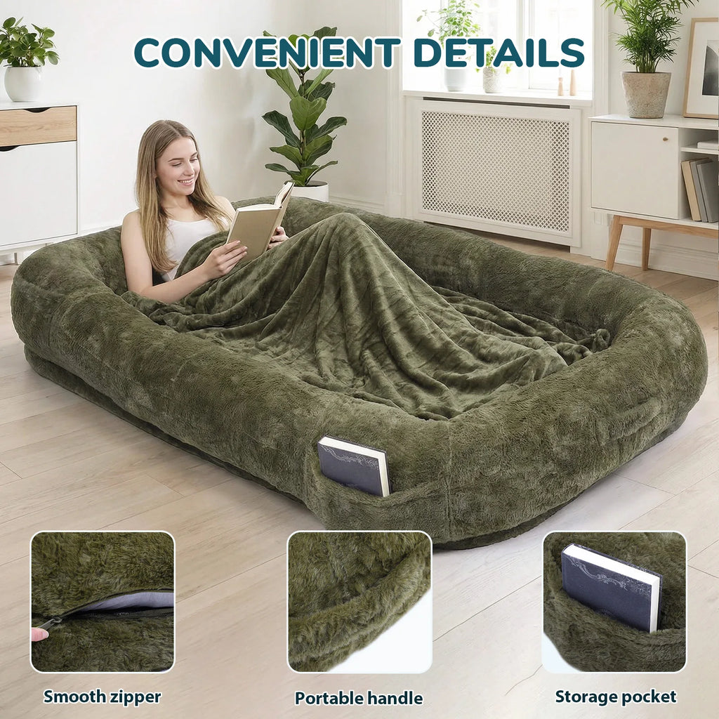 Human-Sized Washable Dog Bed with Blanket