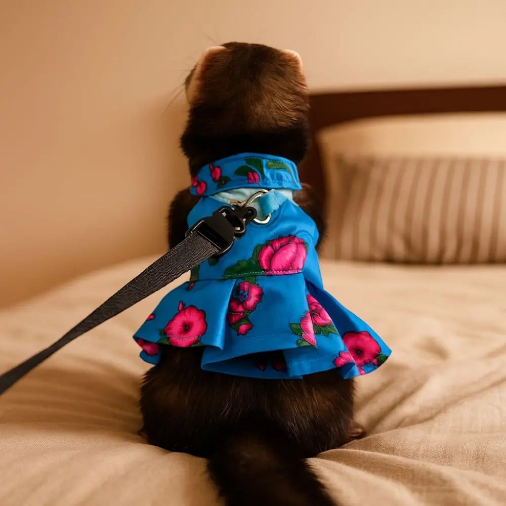 Soft Lizard Leash Harness Adjustable Escape-Proof Bearded Dragon Traction Rope Floral Pattern Breathable Reptile Harness Dress