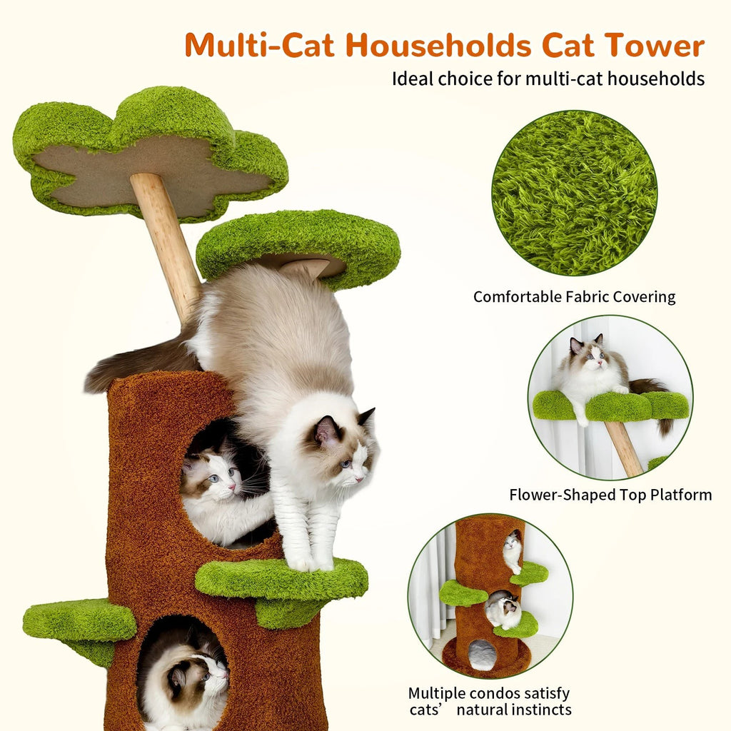 148 cm Tall Cat Tree for Indoor Cats, Large Cat Tower with Plush Cat Condo, Cat Tree Tower with Soft Cushion, Scratching Board