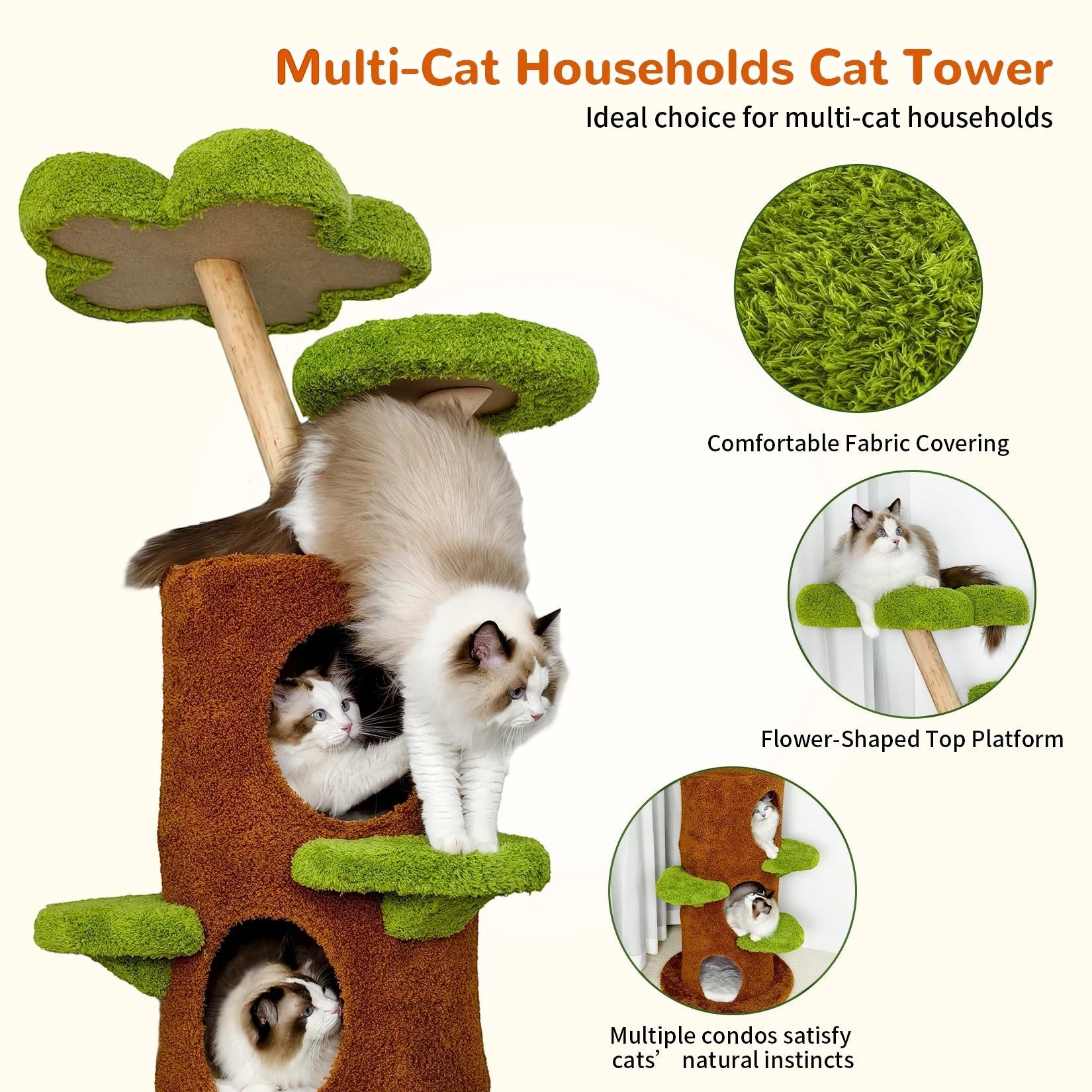 148 cm Tall Cat Tree for Indoor Cats, Large Cat Tower with Plush Cat Condo, Cat Tree Tower with Soft Cushion, Scratching Board