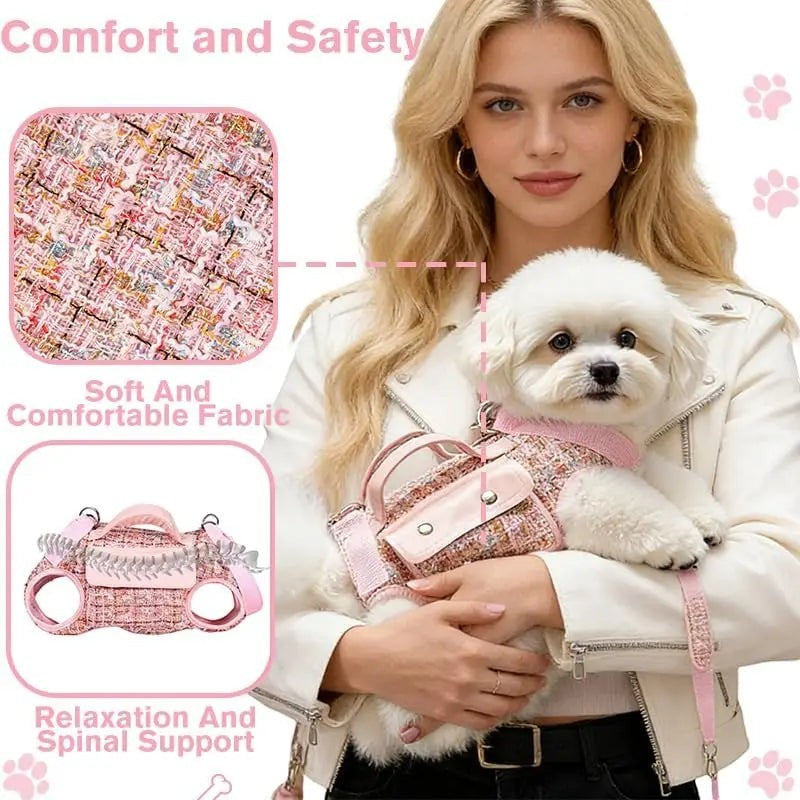 Dog Lift Harness Backpack for Small Dogs Cats, Adjustable Sling Carrier for Hiking Travel Outdoor Pink Medium