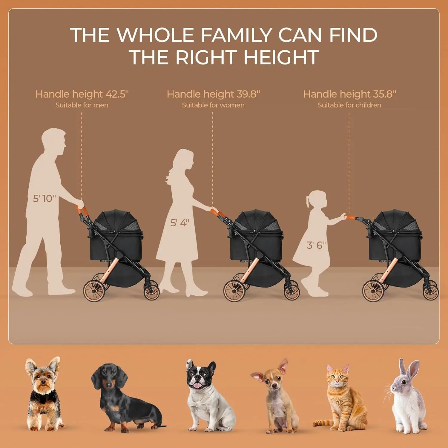 Foldable Pet Stroller for Medium Dog Cat,Pet Travel Carrier,Adjustable Handle with Sun Shade,Shock Absorbers,All-Terrain