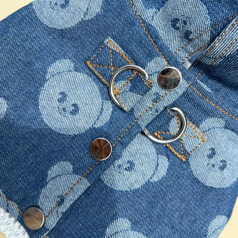 Denim Dog Harness and Lesh Set Pet Clothes Dog Chest Strap Traction Rope Cat Vest Harnesses Chihuahua Ragdoll Walking Supplies