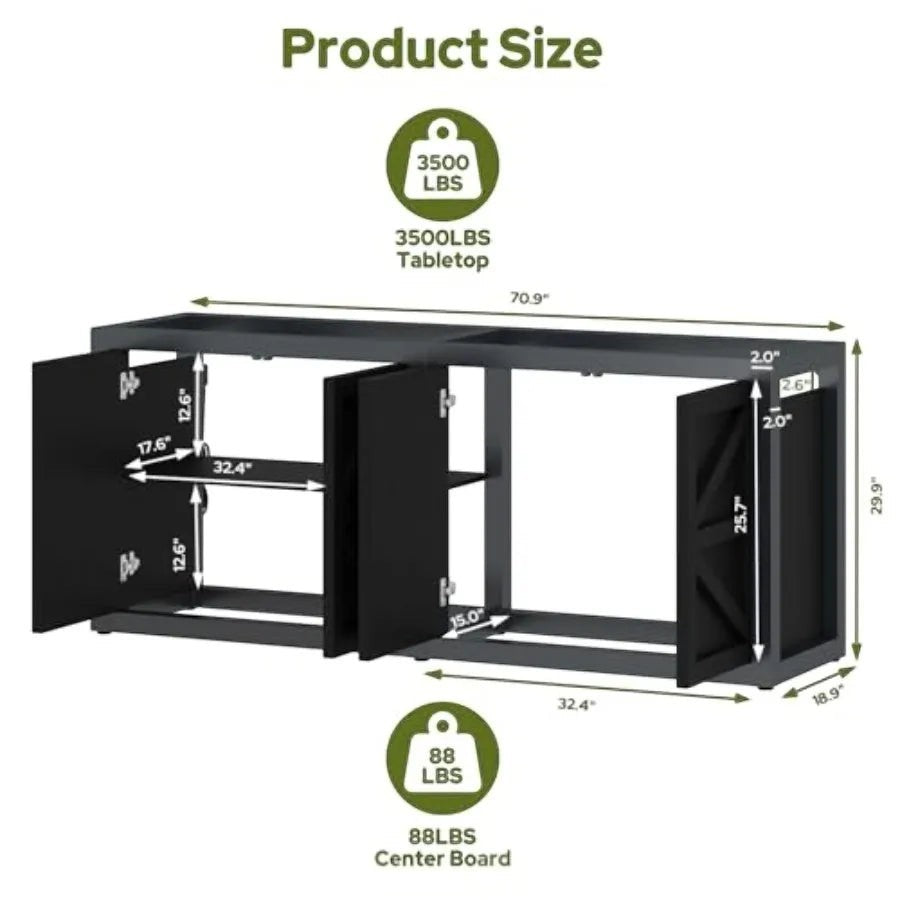 Fish Tank Stand with Power Outlet, 71"×18.9" Tabletop, 3500LBS, Fits 125/150 Volumns Aquariums, Capacity, Heavy Duty Aquarium S