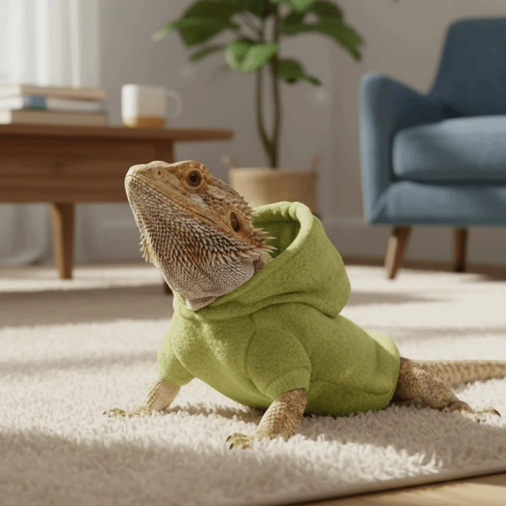 Ferret Hoodie Warm Lizards Clothes Solid Color Windproof Lizard Harness Vest Soft Bearded Dragon Hoodie Pet Show