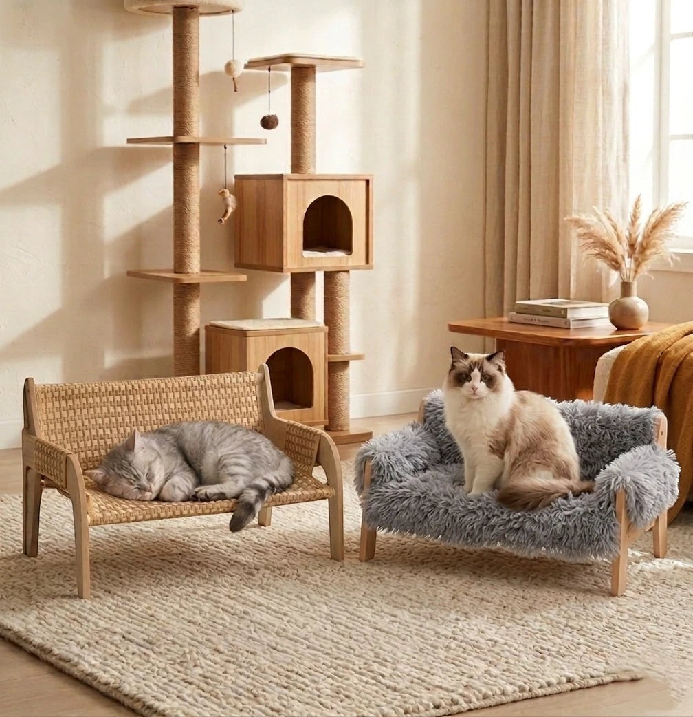 Mincy Pets Summer Pet Sofa Bed: Solid Wood Lounger with Raised Cushion product photo.