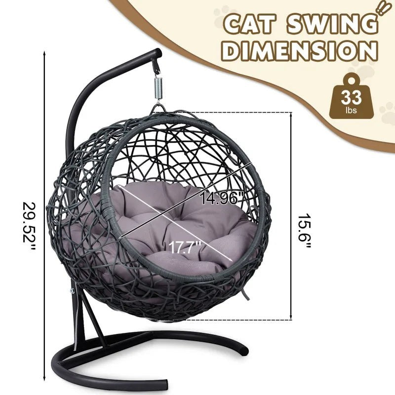Cat Swing Egg Chair: Hanging Rattan-Style Bed with Stand & Cushion