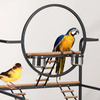64-Inch Bird Cage Playstand with Perches and Ladders, Stackable Metal Parrot Playground with Removable Tray and Lockable Wheels, Easy-Clean Aviary for Parakeets, Cockatiels, Conures, and Macaws