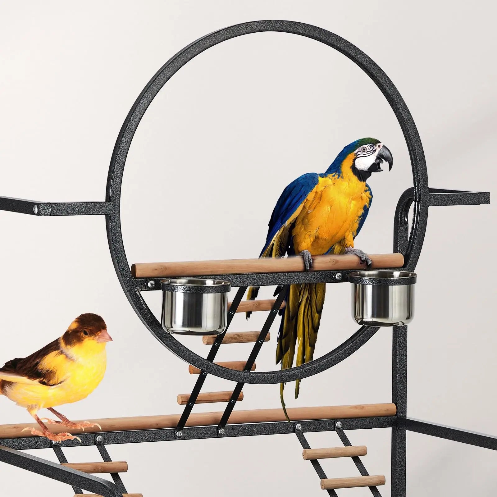 64-Inch Bird Cage Playstand with Perches and Ladders, Stackable Metal Parrot Playground with Removable Tray and Lockable Wheels, Easy-Clean Aviary for Parakeets, Cockatiels, Conures, and Macaws