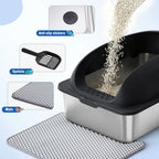 Stainless 24IN Steel Cat Litter Box with Lid Large Cat Litter Box for Big Cats Anti-Urine Leakage Scoop and Mat Included