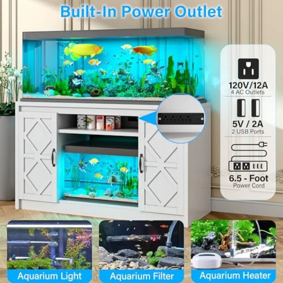 55-75 Gallon Fish Tank Stand with Diamond Doors Power Outlet, Heavy Duty Aquarium Stand with Cabinet Storage for Fish Tank, Tur