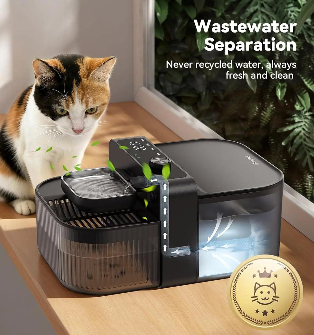 Wireless Cat Water Fountain, 3.5L Stainless Steel, No Filters, 3000mAh Battery, Quiet Pump for Cats & Small Pets, Black