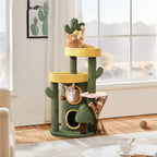 48.5in Cat Tree Oasis-Themed Fleece-Covered Cat Tree Tower, Cactus Cat Condo with 3 Perches/Scratching Posts/Toys, Cute Cat House Activity Center, Anti-tipping, Ideal Christmas Gift for Indoor Cat Kitty, Green & Yell