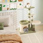 38 Inch Cat Tree with Scratching Posts, Self Groomer, Condo & Basket, Green