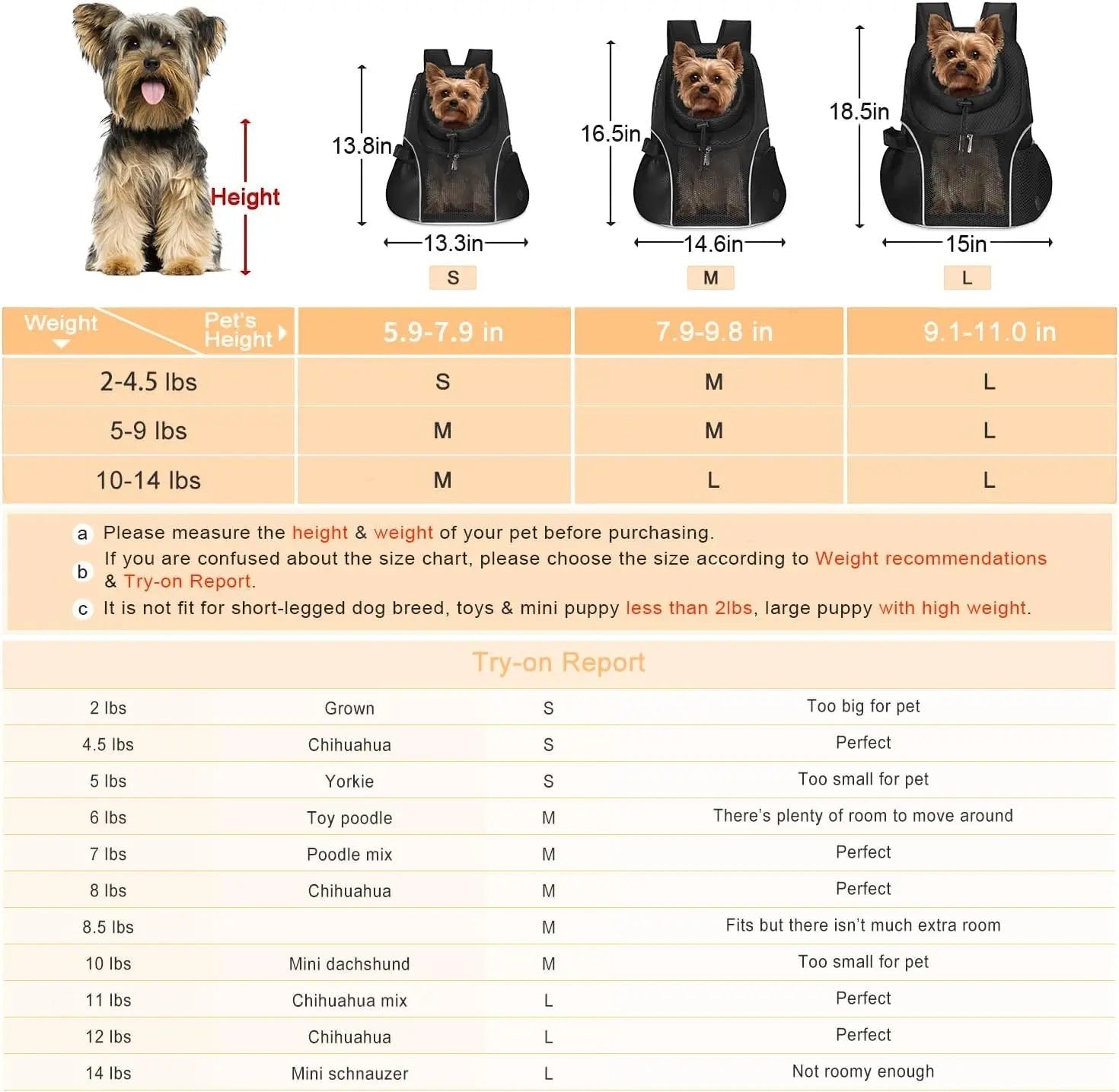 Dog Carrier Backpack for Small Dogs, Ventilated Mesh Travel Back Pack with Safety Belt for Hiking Cycling Outdoor Use, Black