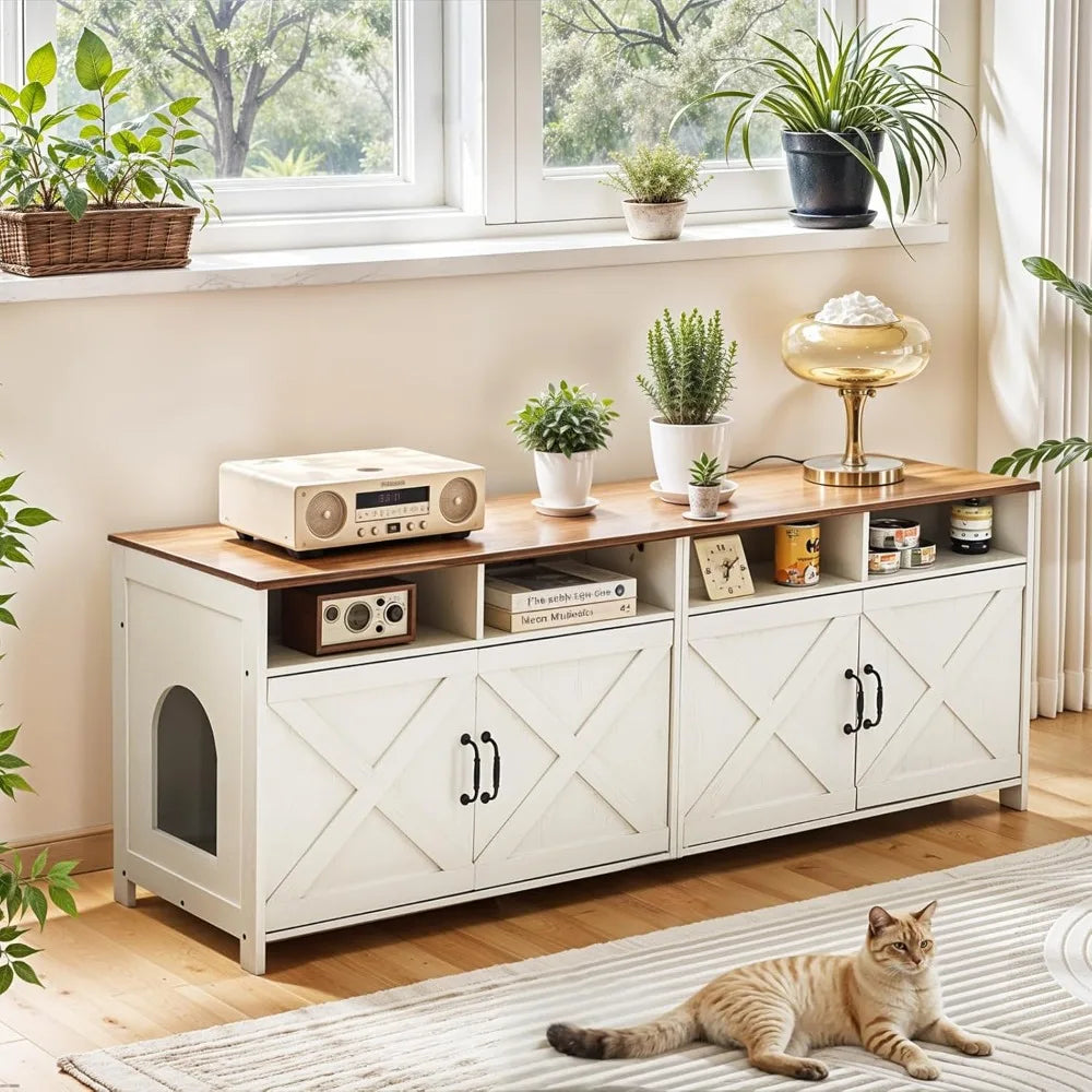 Amherst Double Litter Box Cabinet — Built-In Charging Station