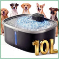 Dog Cat Water Fountain with Doggy Spout, Stainless Steel, 10L, LED Window, Multi-Filtration