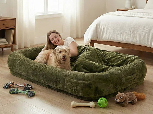 Human-Sized Washable Dog Bed with Blanket