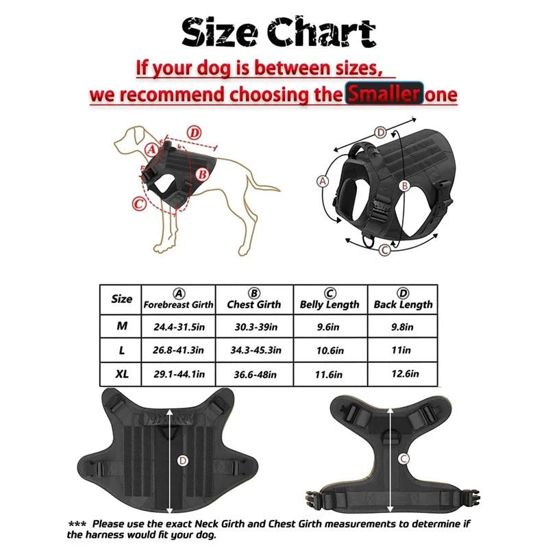 Tactical Dog Harness Heavy Duty Military No Pull Dog Harness Leash Set Adjustable Breathable Training Vest Comfort Top Handle Escape Proof for Large Dogs Malinois German Shepherd Outdoor Walking Hunting Camping Pet Accessory