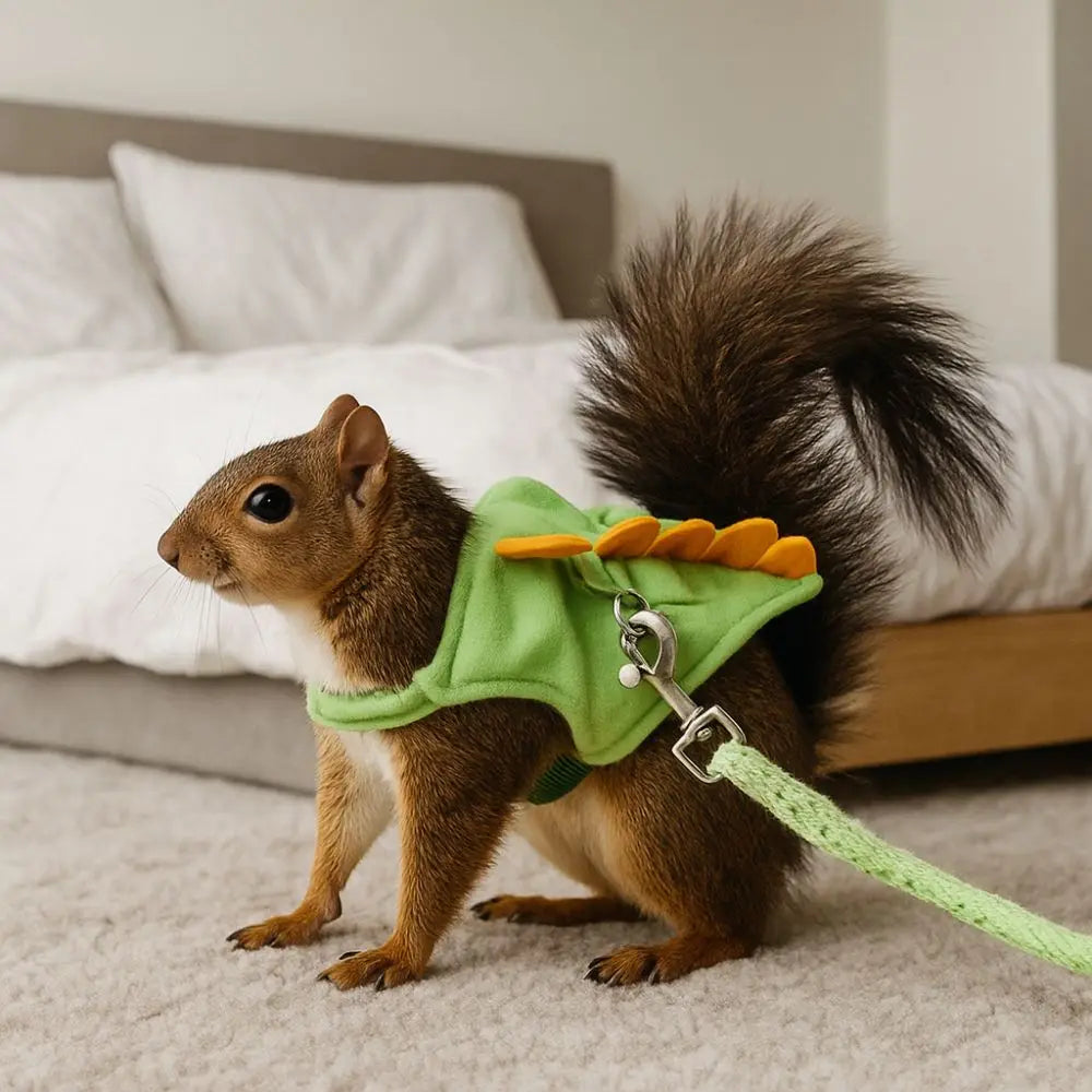 Soft Cartoon Ferret Vest Harness Adjustable Flannel Hamster Chest Strap Dragon Design with Bell Ferret Traction Rope Training
