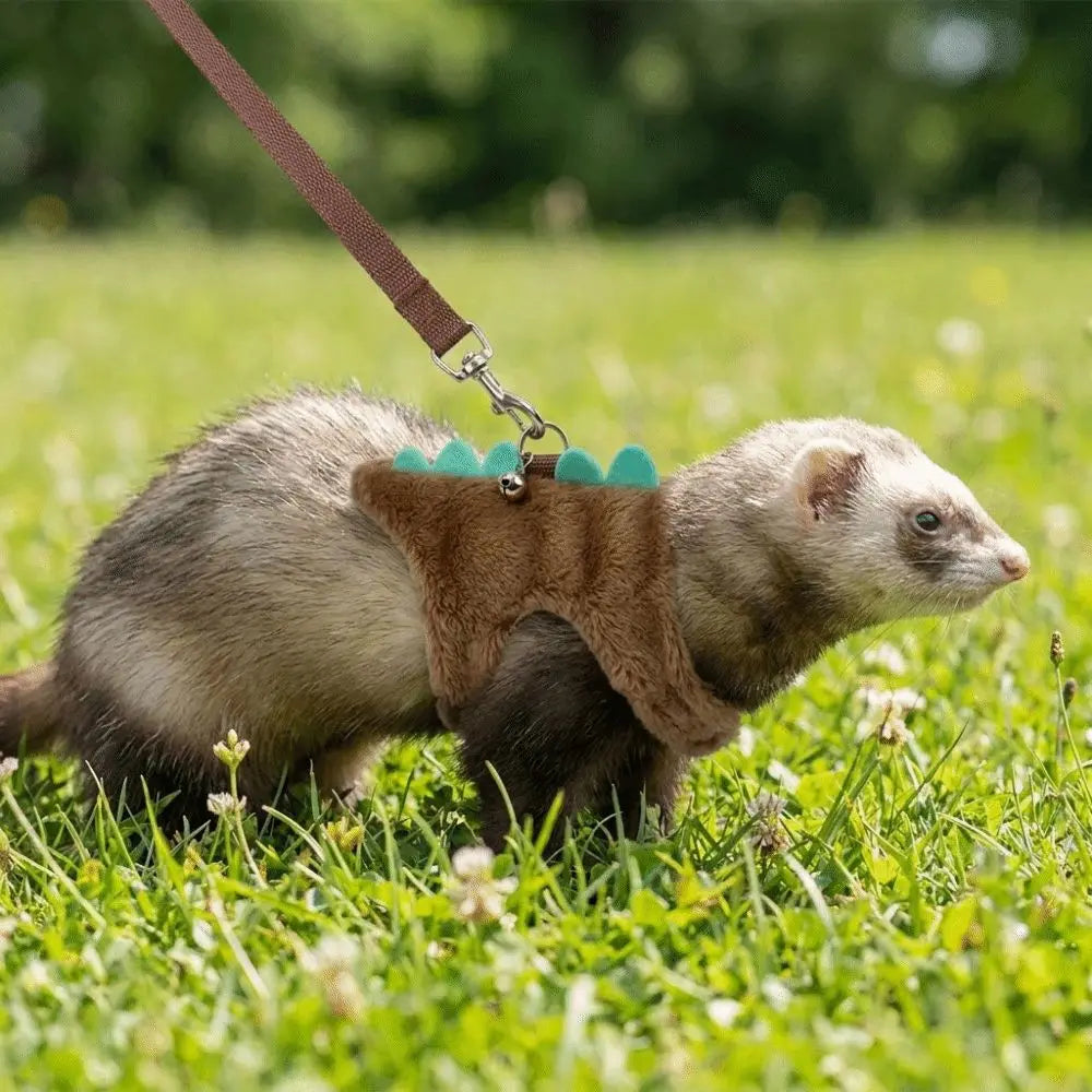 Adjustable Ferret Vest Harness Dinosaur Shape Escape-Proof Pet Traction Rope Comfortable with Bell Guinea Pig Safety Vest